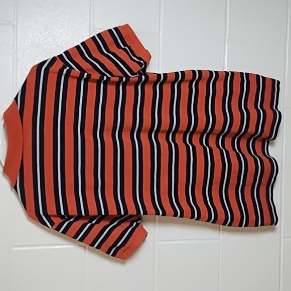 Chaps Men's Cotton Striped Polo Rugby Shirt in Orange Dark Navy Grey Stripes - Picture 2 of 13